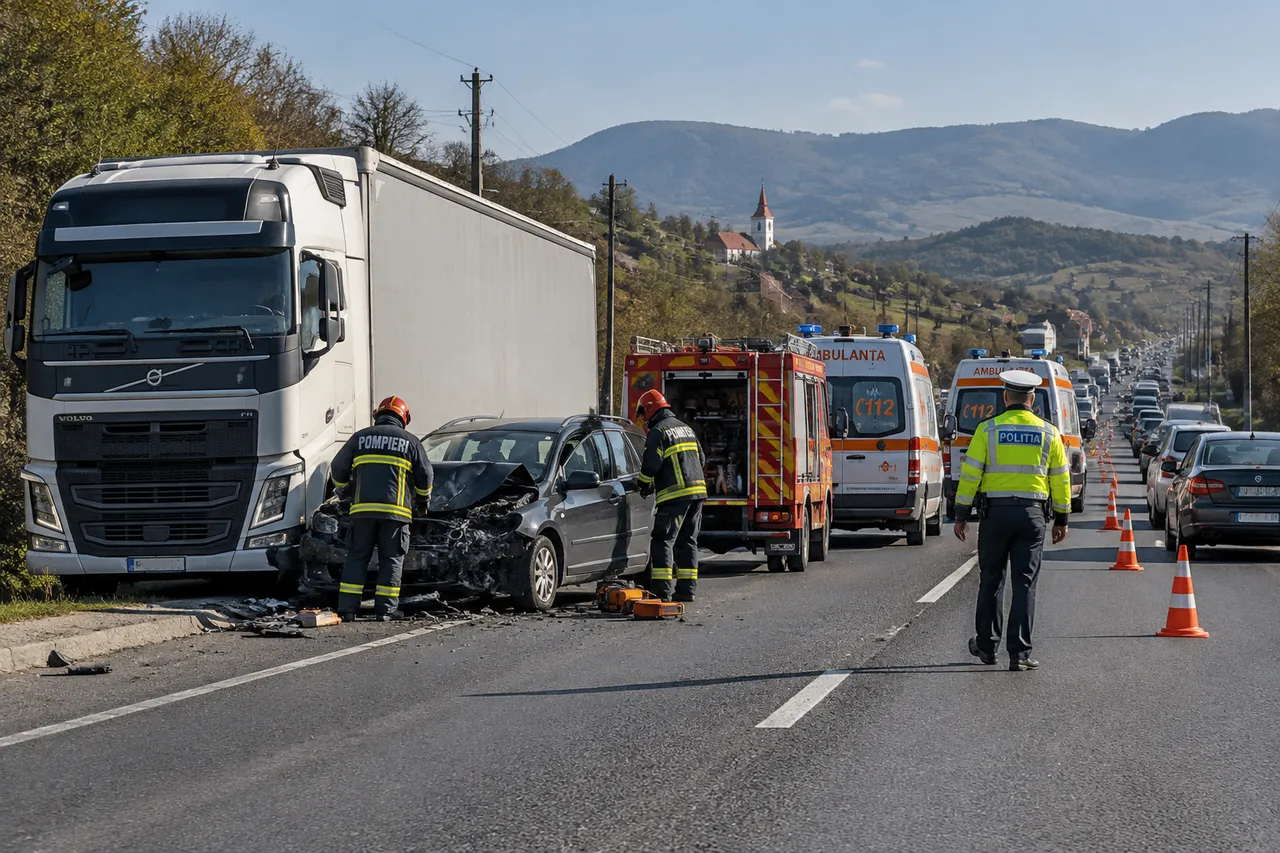 Coliziune cu un TIR pe DN66, la Băcia: trei persoane au fost rănite