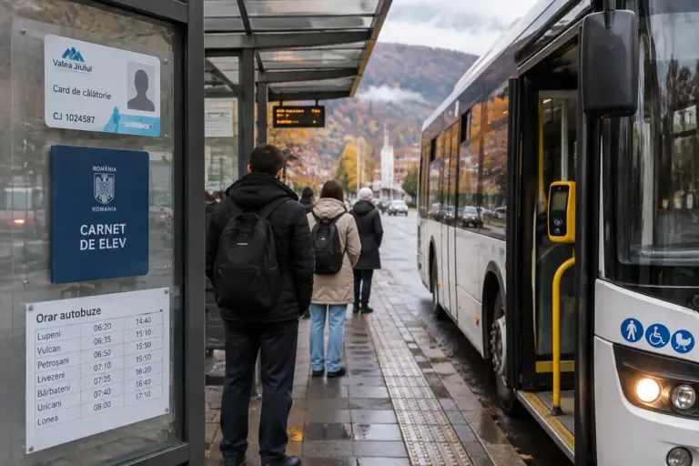 Elevii din Valea Jiului vor călători gratuit cu Green Line doar cu card nominal