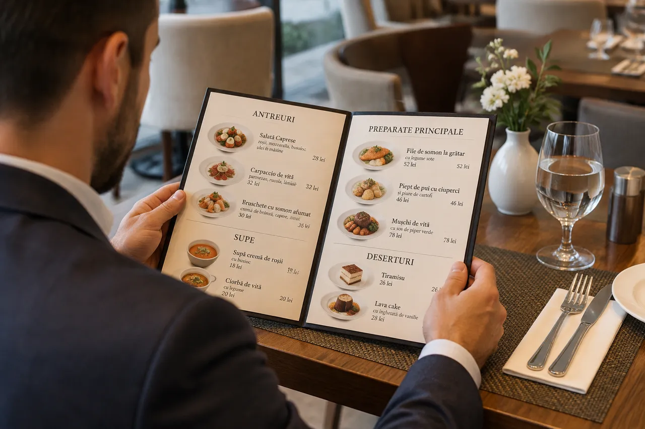meniu restaurant hotel și verificarea prețurilor înainte de comandă